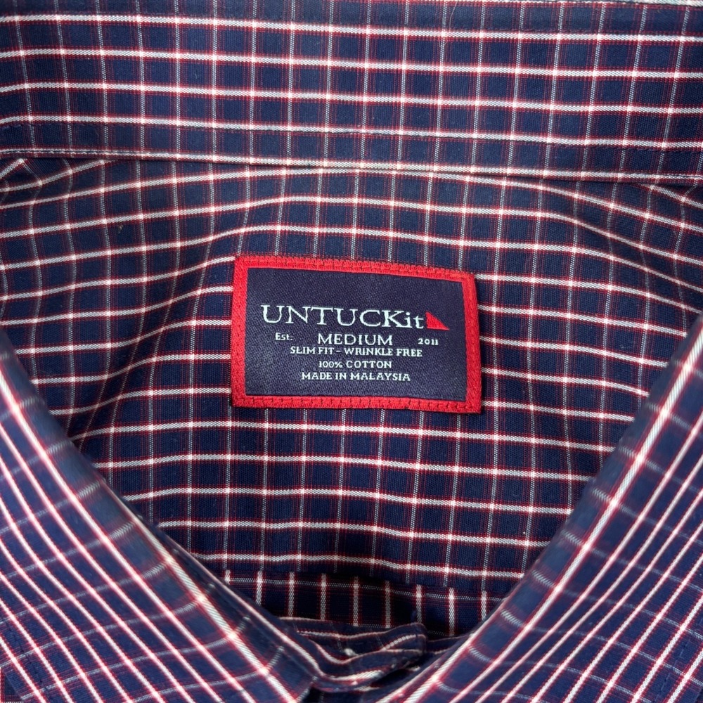 UNTUCKit Graach Slim Fit Navy Red Checkered Button Down Shirt‎ Men's Size Medium - Picture 2 of 8